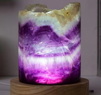 Lampe en cristal de fluorite arc-en-ciel naturelle Letsun, pierre brute cylindrique polie, veilleuse LED, décoration de chambre à coucher, mariage/anniversaire
