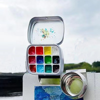 XinyiArt – Trousse de voyage en métal pour peinture acrylique, palette vide à 12 compartiments, mini palette de peinture en plastique pour aquarelle DIY