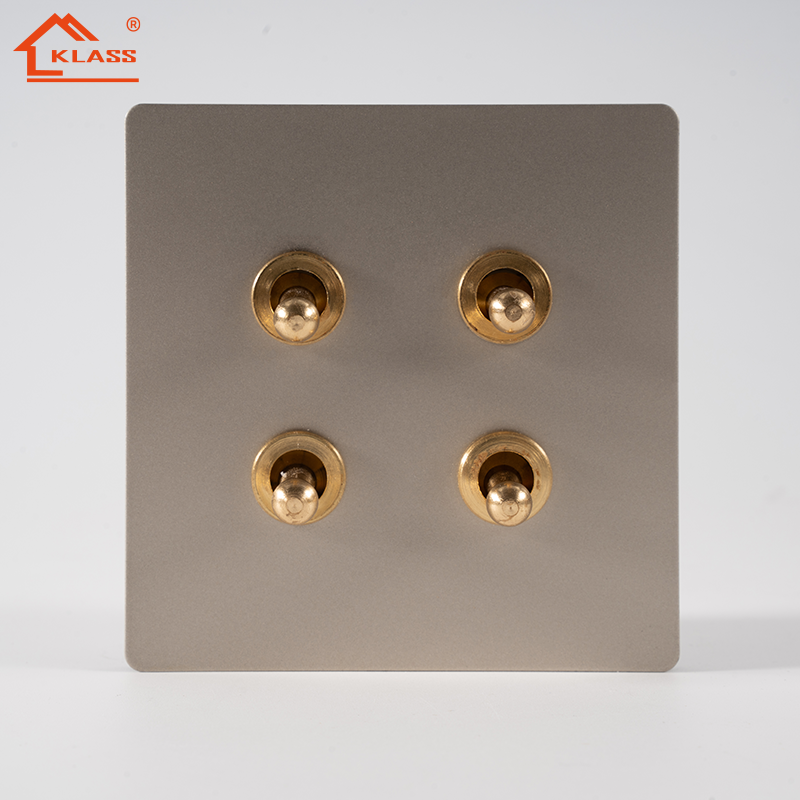 Best Selling Retro Luxury UK Standard 4 <strong>Gang</strong> <strong>2</strong> <strong>Way</strong> 110-250V Light <strong>Switches</strong> Toggle Control with Stainless Steel Panel Electric