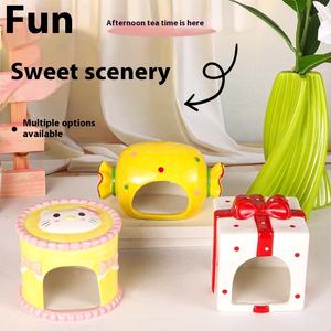 Boîte cadeau carrée à pois rouges, nid en céramique pour <span class=keywords><strong>hamster</strong></span>, nid en céramique rafraîchissant pour l'été - Product Image 2