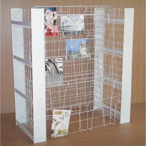 Retail Boekhandel Eiland Kalender Stand Metalen Draad Plank Vloer Tijdschrift Publishings Staal Display Rack Met Multi Functie