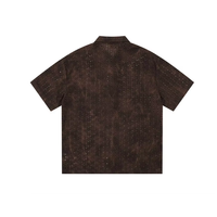 Chemise à manches courtes pour homme, à découpes et lettres, boutonnée, délavée à l'acide, effet vieilli, style streetwear grunge vintage, 100% coton tricoté