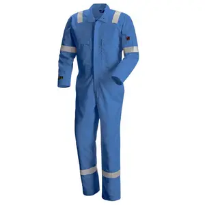 Coverall Keselamatan Reflektif Katun Biru untuk Kerja Pengeboran Minyak Bumi