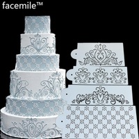Pochoir à gâteau en PVC 3 pièces pour la décoration réutilisable fondant gâteau d'anniversaire gaufrage motif de fleurs creuses pochoir à gâteau