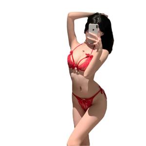 Ensemble de lingerie en dentelle sexy pour femmes, 3 pièces, soutien-gorge et culotte avec un design facile à enlever, vêtements de nuit intimes séduisants - Product Image 5