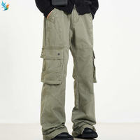 Pantalon cargo déstructuré à jambes larges, style streetwear, pour homme, vert olive vintage