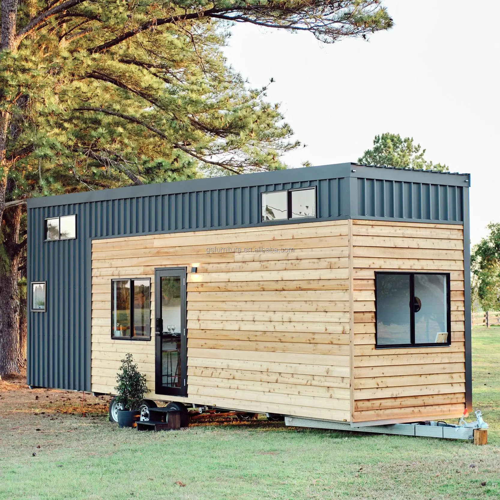 Petite maison prédécoupée Mobile en bois, remorque modulaire sur roues, salon, en vente