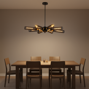 Lustre Sputnik industriel moderne à 8 lumières, abat-jour en maille métallique noir et or, base E26, hauteur réglable pour salle à manger - Product Image 2