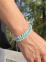 Vente en gros de bracelets élastiques en perles de larimar en pierre naturelle, bijoux faits main, bracelets à breloques pour cadeau