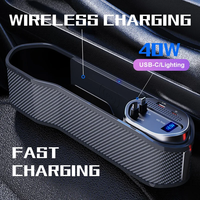 Organisateur de siège de voiture avec chargeur sans fil et câble de charge rapide USB-C/Lightning 40W, boîte de rangement pour console centrale