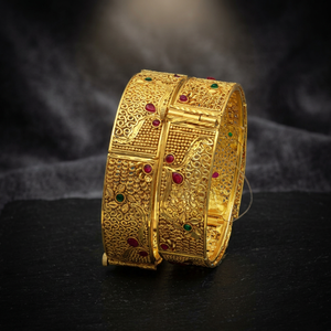 Bracelet Kada de mode plaqué or de teinture en gros, Bracelet Kada en or en laiton, Bijoux indiens remplis d'or de teinture, Bracelet Kada traditionnel. - Product Image 3