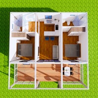 Boxspace 9x9m Maison Conteneur Modulaire Démontable Style Ferme 2 Chambres 2 Salles de Bain Toiture en Pente Bureau Préfabriqué Villa