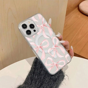 Custodia per telefono alla moda <span class=keywords><strong>rosa</strong></span> con fiocco per <span class=keywords><strong>iPhone</strong></span> 16 Plus 15 17 Pro Max 14 <span class=keywords><strong>13</strong></span> 12, cover posteriore magnetica trasparente IMD - Product Image 4