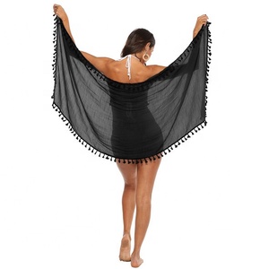 <span class=keywords><strong>Paréo</strong></span> de plage avec pampilles, Sarong d'été, couleurs unies, mode, <span class=keywords><strong>pas</strong></span> <span class=keywords><strong>cher</strong></span>, vente en gros, 2023 - Product Image 3