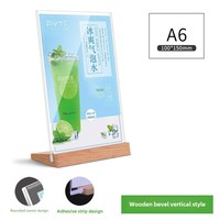 Support de table en bois de hêtre massif écologique en forme de L pour affichage de menu, porte-affiche A4, présentoir carré en acrylique