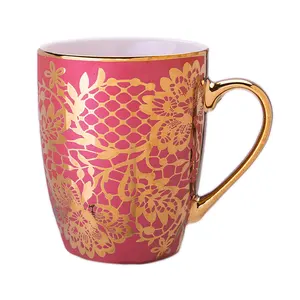 Creative Customize tea cup set new design coffee with printed logo custom mugs with gold handle