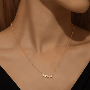 S925 plata esterlina chapado en oro estilo viaje Simple desgaste amor corazón ópalo circón Día de San Valentín onda collar - Product Image 5