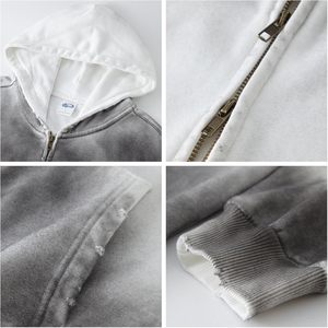 Sweat-shirt unisexe à capuche zippé en mélange de coton et polaire, coupe oversize avec épaules tombantes et poches, style vieilli pour femme - Product Image 5