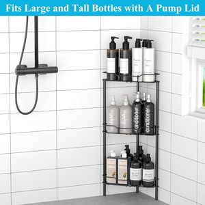 Bathroom Corner Shelf 3 Tier Triangular Storage Rack Black Freestanding Multi Layer Organizer For Bathroom Shower - Product Image 5