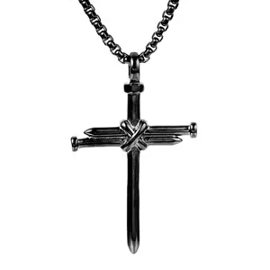 Gold Silver Black Three Color Stainless Steel Nail Cross Pendant Necklace European American Style Women Men's Necklace Wholesale