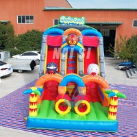 Maison de rebond de safari tropical avec toboggan toboggan sec gonflable de jungle hiboux toboggan gonflable commercial videur sautant extérieur