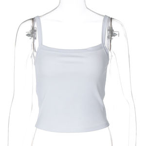 L800897 Top in cotone Casual bianco senza maniche alla moda da donna con Top corto <span class=keywords><strong>a</strong></span> coste da donna <span class=keywords><strong>canotta</strong></span> estiva Fitness Basic - Product Image 6