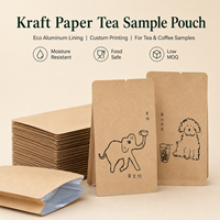 Sachets miniatures en papier kraft brun avec doublure en aluminium pur pour échantillons de thé et café, style SHEYU TEA, personnalisables avec logo OEM