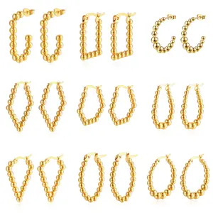 Wholesale Fashionable Geometric Beads Earrings 18k Gold Plated Stainless Steel Retro Stud Earrings For Women