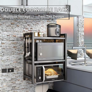 Adjustable Double Cookware Rack Organizer Multi-Function Kitchen Cabinet Shelf Pot Lid Holders <strong>Pan</strong> <strong>Storage</strong> Thin for Dinnerware - Product Image 3