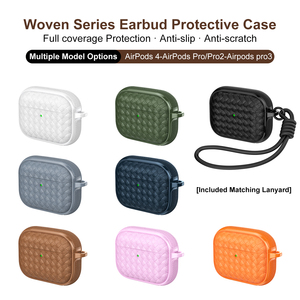 Funda Protectora de Silicona de Lujo con Patrón Tejido a Prueba de Golpes para <span class=keywords><strong>AirPods</strong></span> Pro 2 <span class=keywords><strong>3</strong></span> 4 con Cordón y Anillo Metálico de Mosquetón al por Mayor - Product Image 6