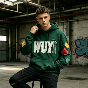 Hoodie Homme Oversize Vintage Épais Délavé Coupe Courte Effet Usé Broderies Appliquées Logo Personnalisé - Product Image 3