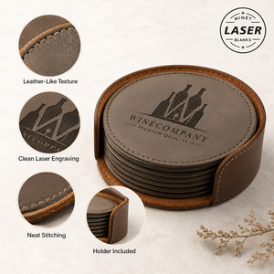 Posavasos Redondos de Cuero PU con Logotipo Personalizado, Posavasos de Cuero Sintético Grabables con Láser, Juego de Posavasos con Soporte, Regalo de Boda - Product Image 4