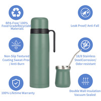Ensemble de flacons professionnels Yerba Mate-Thermos en acier inoxydable 18/8 et kit de paille Bombilla