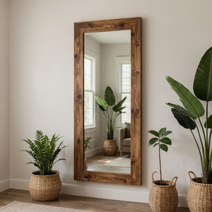 Natural Wooden Full Length Wall <b>Mirror</b> Rectangular Framed Decorative <b>Hanging</b> <b>Mirror</b> for Bedroom Living Room Entryway - Product Image 1