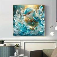 Kit de Peinture Diamant 5D pour Adultes Débutants, DIY, Couverture Complète, Motif Fleur Bleue et Oiseau, Toile Carrée 30x30CM, Décoration Murale, Sans Cadre