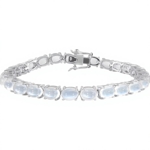 Luxury Handmade Oval Moonstone <b>Bracelet</b> in 925 Sterling Silver Rhodium Plated for Unisex - Product Image 4