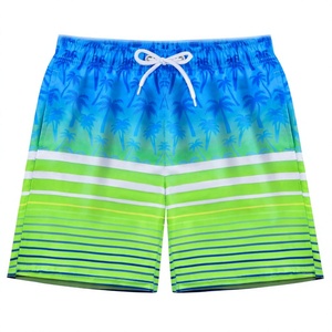 Traje de Baño de Secado Rápido para Hombre, Estampado de Palmeras Azules, Rayas Verdes, con Cordón Ajustable - Product Image 1