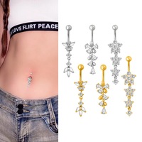 Anneaux de nombril en acier inoxydable, anneaux de piercing flottants pour le nombril, anneaux de nombril en forme de fleur en zircon, bijoux de piercing corporel