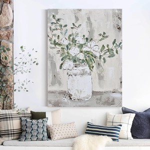 Hand Painted Oil <b>Painting</b> Wabi Sabi Style Floral Art <b>For</b> Living Room Wall Decor Textured Background Modern Minimalist Design - Product Image 1