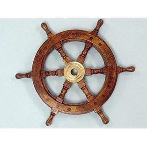 Collection Royal Choice - Roue de bateau en bois de 12 pouces, décoration murale nautique, laiton et bois de rose, décoration intérieure - Product Image 1