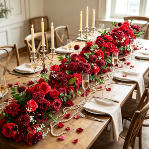 Custom red Garland <b>Flower</b> Arrangement Centerpiece Table <b>Flower</b> Runners for Wedding Party Decor - Product Image 1