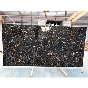 Largest Quartz Slab 3500 x 2000 Gold Veins Black Quartz Stone Portoro Artificial Stone