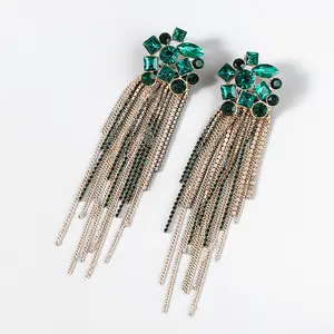 Good Quality long tassel luxury different color crystal fashion earrings