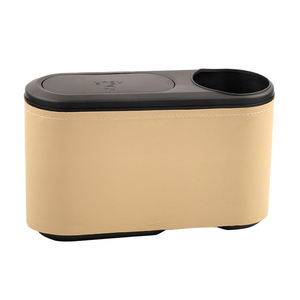 ถังขยะด้านข้างสำหรับรถยนต์กล่องเก็บฝุ่นขยะรถยนต์กล่องเก็บของหนัง PU พร้อมที่วางแก้วดีไซน์ใหม่ - Product Image 6