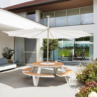 Ensemble de chaises de parc en teck et acier inoxydable, modernes, imperméables, durables et confortables, avec table connectée et longue banquette pour l'extérieur