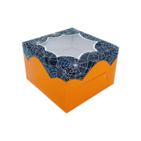 Boîte à gâteau toile d'araignée d'Halloween en gros, conteneur à pâtisserie orange et noir avec fenêtre pour fournitures de pâtisserie d'Halloween