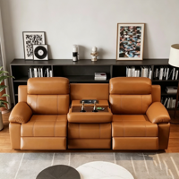 Canapé en cuir inclinable électrique minimaliste italien 3 places, canapé de cinéma maison avec plateau pliable pour salon