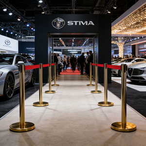 מחסום נייד מפלדת אל-חלד נשלף עם לוגו בהתאמה אישית, בסיס אדום כבד, לבקרת קהל לאבטחת שדות תעופה - Product Image 2