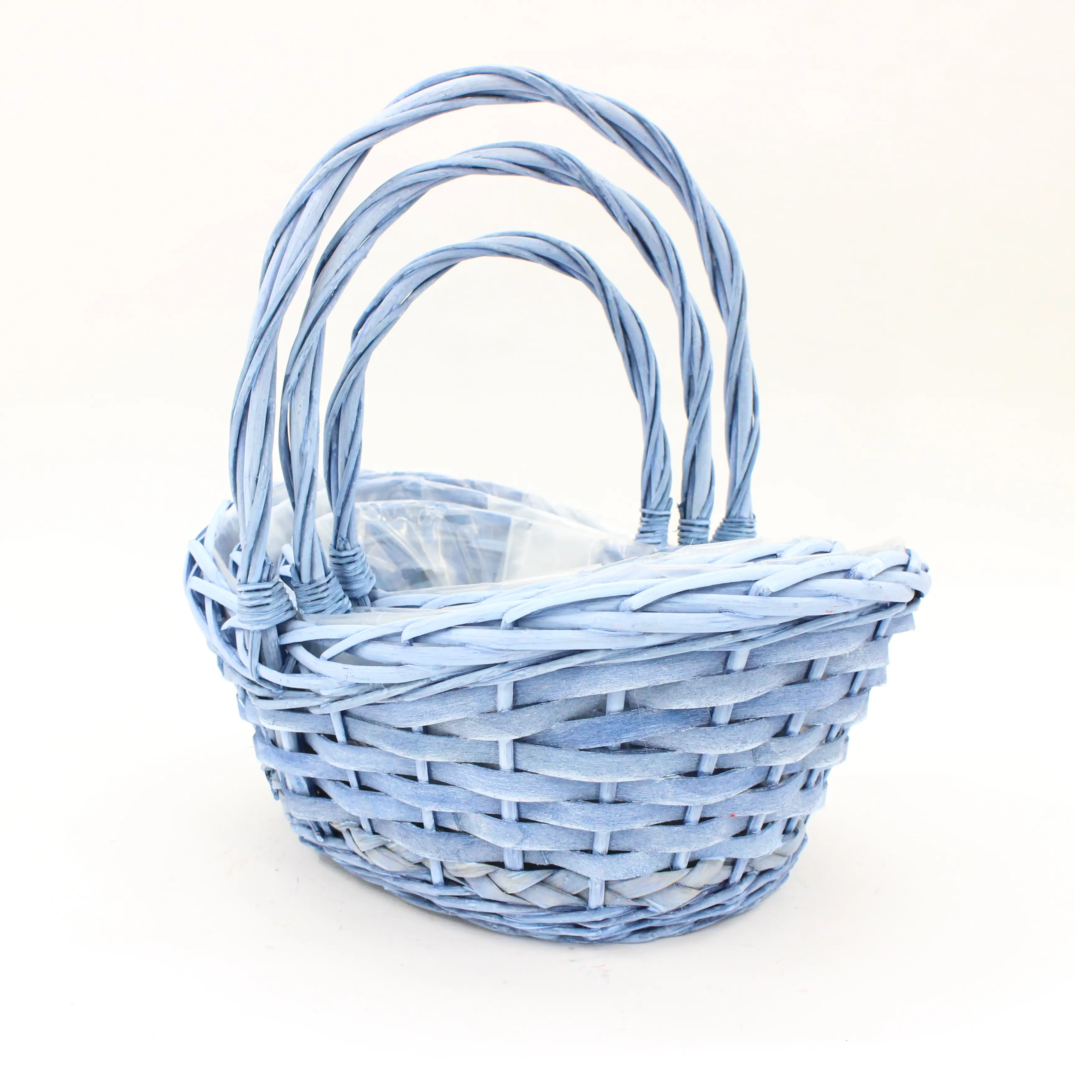 Newly designed bright blue hand woven flower basket with waterproof lining