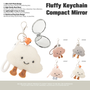 Custom Plush Cloud Shaped Dual Sided <b>Pocket</b> Mirror Keychain Folding Small Cosmetic Makeup Silver Finish Cute Bag Pendant Mirror - Product Image 3
